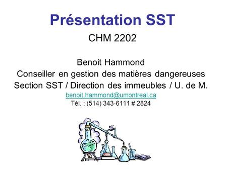 Présentation SST CHM 2202 Benoit Hammond