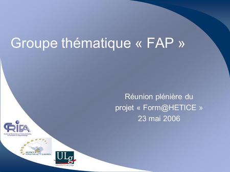 Groupe thématique « FAP » Réunion plénière du projet « » 23 mai 2006.