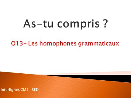 O13- Les homophones grammaticaux