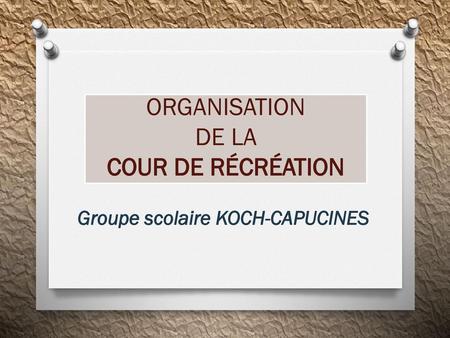 ORGANISATION DE LA COUR DE RÉCRÉATION
