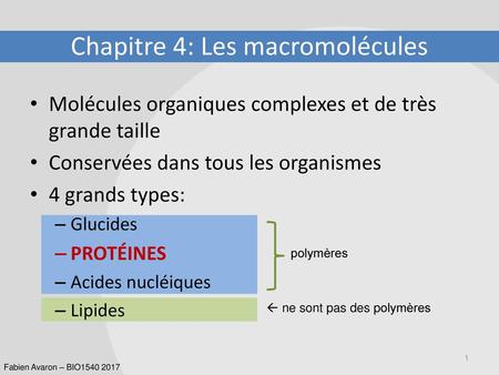 Chapitre 4: Les macromolécules