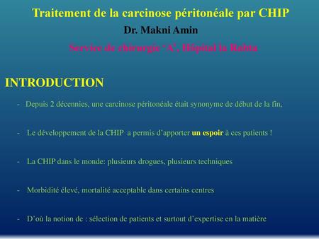 Traitement de la carcinose péritonéale par CHIP