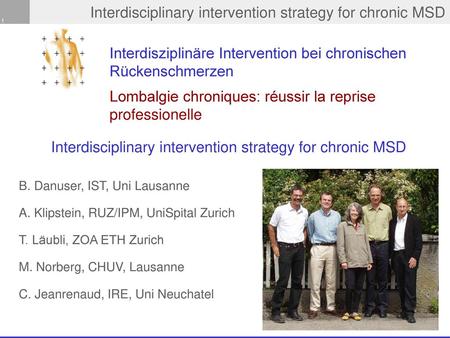 Interdisciplinary intervention strategy for chronic MSD