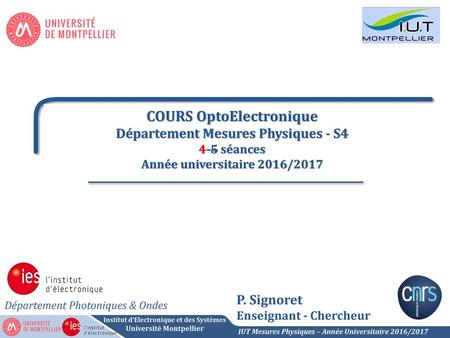 COURS OptoElectronique Département Mesures Physiques - S4
