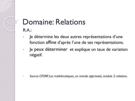 Domaine: Relations R.A.: