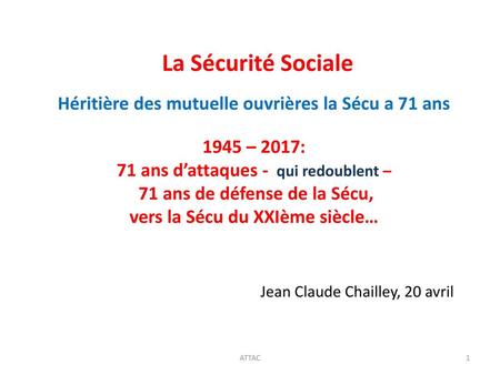 La Sécurité Sociale Héritière des mutuelle ouvrières la Sécu a 71 ans