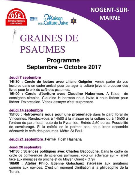 Programme Septembre – Octobre 2017