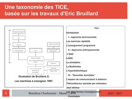 Une taxonomie des TICE, basée sur les travaux d'Eric Bruillard