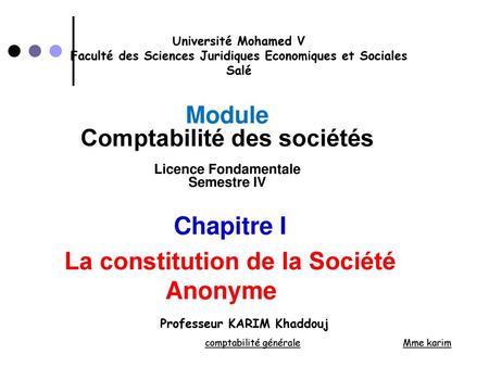 Chapitre I La constitution de la Société Anonyme