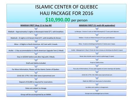 ISLAMIC CENTER OF QUEBEC HAJJ PACKAGE FOR 2016 $10, per person