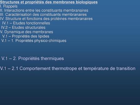V.1 – 2. Propriétés thermiques