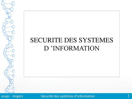 SECURITE DES SYSTEMES D ’INFORMATION