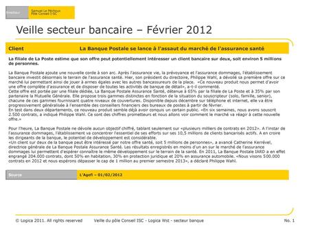 Veille secteur bancaire – Février 2012