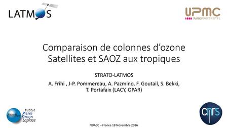 Comparaison de colonnes d’ozone Satellites et SAOZ aux tropiques