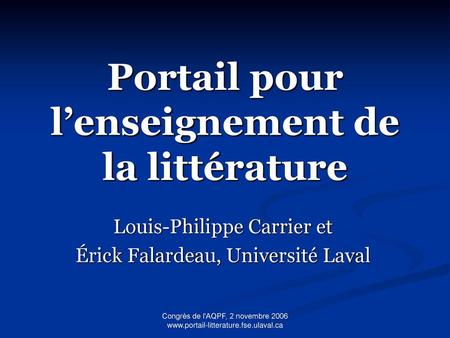 Portail pour l’enseignement de la littérature