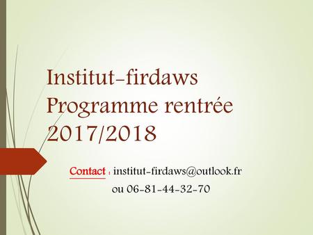 Institut-firdaws Programme rentrée 2017/2018