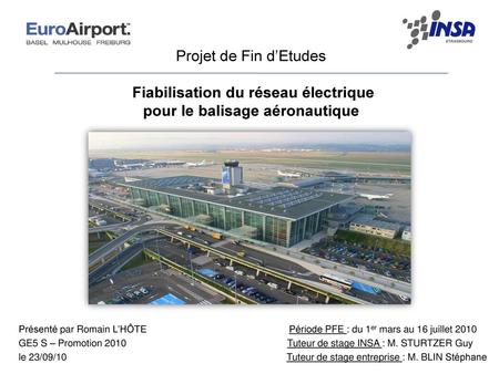 Projet de Fin d’Etudes Fiabilisation du réseau électrique pour le balisage aéronautique Présenté par Romain L’HÔTE.