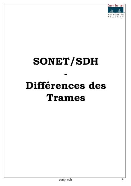SONET/SDH - Différences des Trames