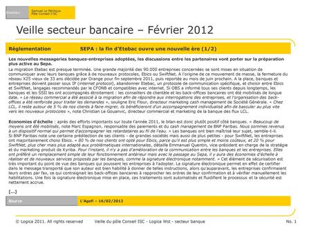 Veille secteur bancaire – Février 2012