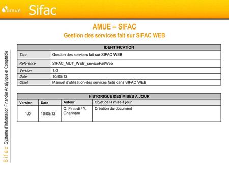 AMUE – SIFAC Gestion des services fait sur SIFAC WEB