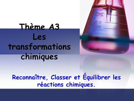 Thème A3 Les transformations chimiques