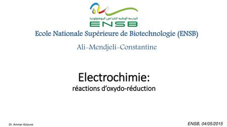 Electrochimie: réactions d’oxydo-réduction