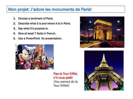 Mon projet: J’adore les monuments de Paris!
