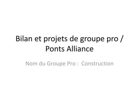 Bilan et projets de groupe pro / Ponts Alliance