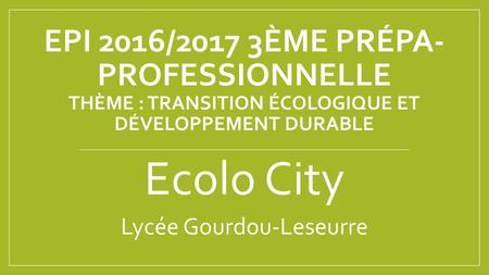 Ecolo City Lycée Gourdou-Leseurre