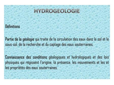 HYDROGEOLOGIE Définitions