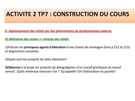 ACTIVITE 2 TP7 : CONSTRUCTION DU COURS
