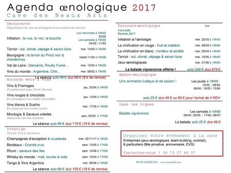 Agenda œnologique 2017 Cave des Beaux Arts