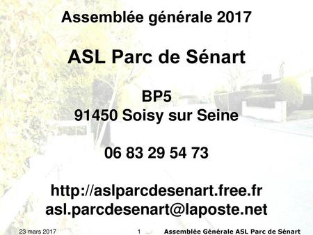 Assemblée Générale ASL Parc de Sénart