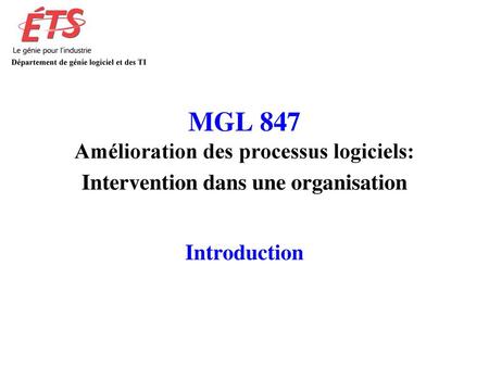 25 octobre 2017 Département de génie logiciel et des TI