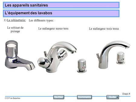 1) La robinetterie: Les différents types: Le robinet de puisage