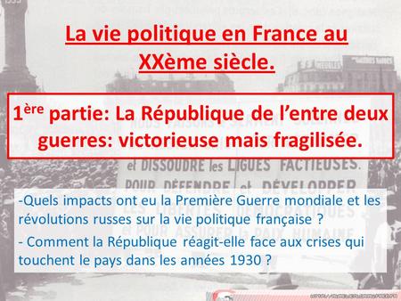 La vie politique en France au XXème siècle.