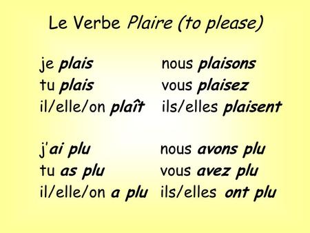 Le Verbe Plaire (to please)