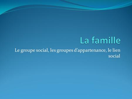 Le groupe social, les groupes d’appartenance, le lien social