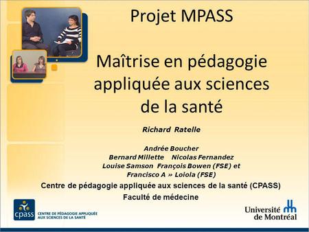 Projet MPASS Maîtrise en pédagogie appliquée aux sciences de la santé