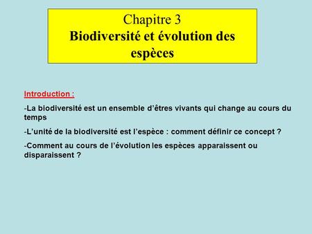 Biodiversité et évolution des espèces