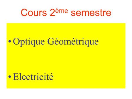 Cours 2ème semestre Optique Géométrique Electricité.