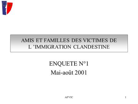 AFVIC1 AMIS ET FAMILLES DES VICTIMES DE L IMMIGRATION CLANDESTINE ENQUETE N°1 Mai-août 2001.