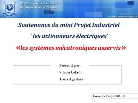 Soutenance du mini Projet Industriel ‘ les actionneurs électriques’