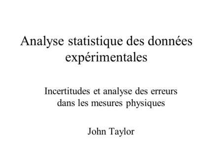 Analyse statistique des données expérimentales