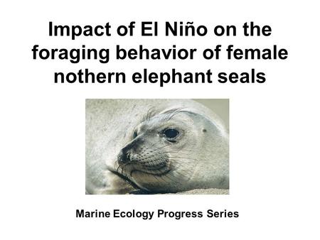 Impact of El Niño on the foraging behavior of female nothern elephant seals Marine Ecology Progress Series.