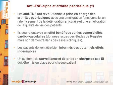 Anti-TNF-alpha et arthrite psoriasique (1)