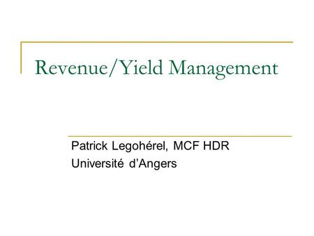 Revenue/Yield Management