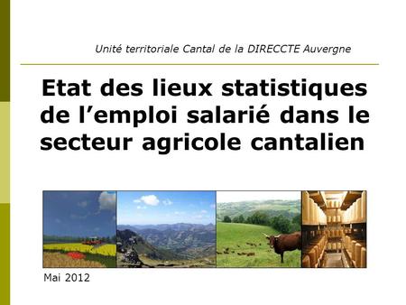 Etat des lieux statistiques de lemploi salarié dans le secteur agricole cantalien Unité territoriale Cantal de la DIRECCTE Auvergne Mai 2012.