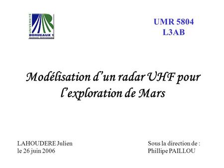 Modélisation d’un radar UHF pour l’exploration de Mars