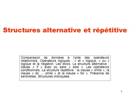 Structures alternative et répétitive